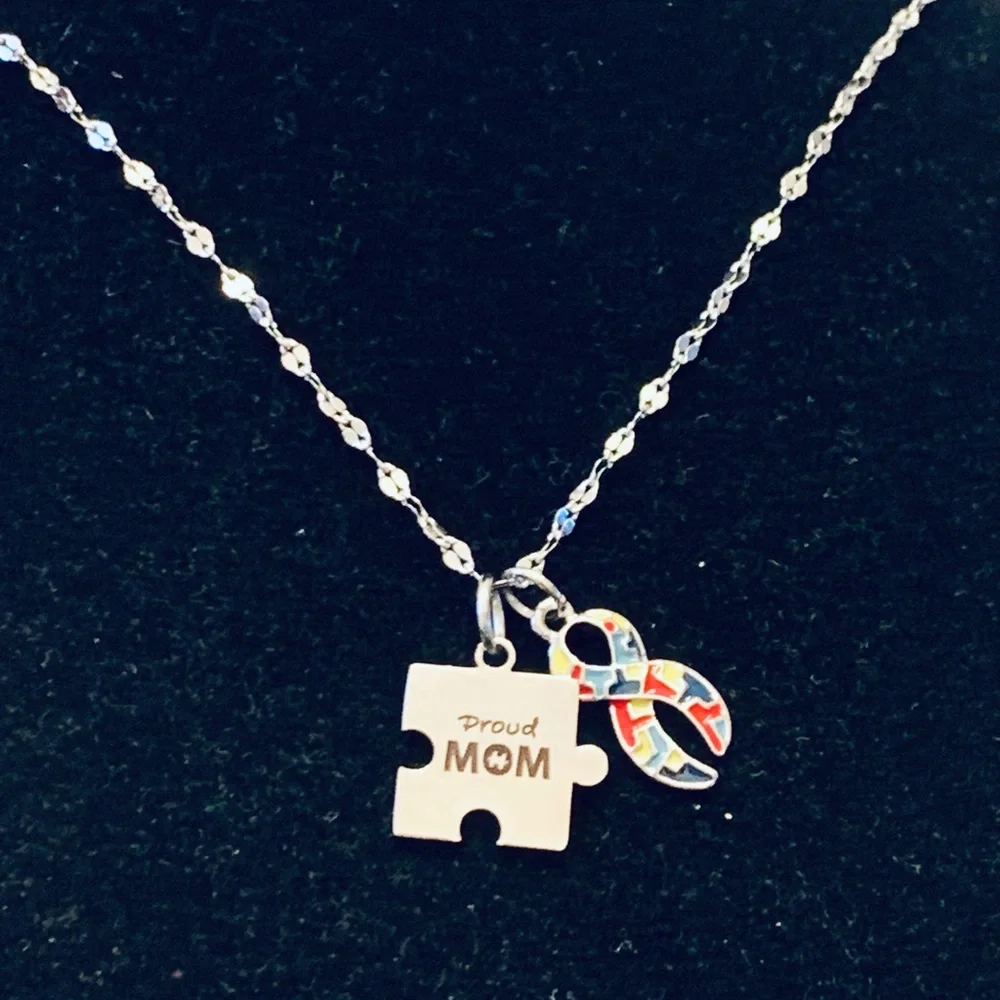 “Proud Mom” Autism Awareness chain necklace stainless steel